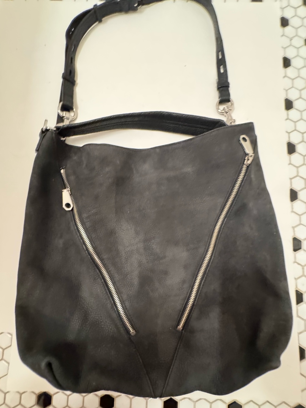 Rebecca Minkoff black soft leather hobo bag with silver hardware